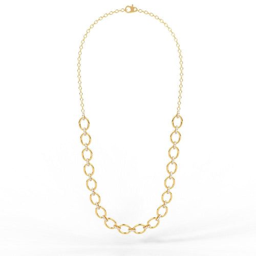 Link Chain Diamond Necklace / 14k gold French Pave Set Diamond Handmade Necklace / Puff Mariner Adjustable Necklace - Jalvi & Co.