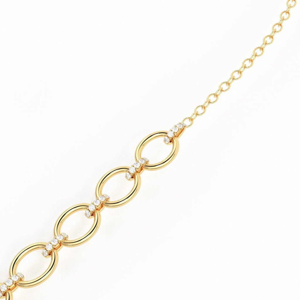 Link Chain Diamond Necklace / 14k gold French Pave Set Diamond Handmade Necklace / Puff Mariner Adjustable Necklace - Jalvi & Co.