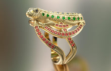 Load image into Gallery viewer, Lizard 14K Gold Diamond Ring / Gecko Emerald Ring / Iguana Ruby Ring/ Animal Gemstone Cocktail Ring - Jalvi &amp; Co.