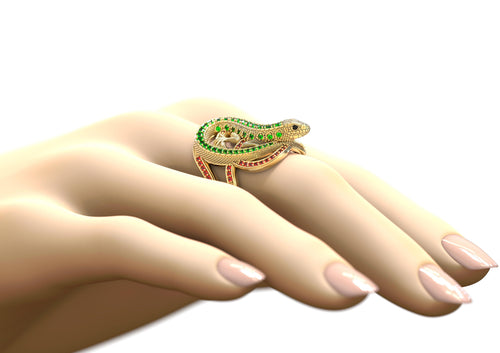 Lizard 14K Gold Diamond Ring / Gecko Emerald Ring / Iguana Ruby Ring/ Animal Gemstone Cocktail Ring - Jalvi & Co.