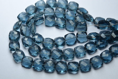 London Blue Quartz Faceted Cushion Shaped Briolettes Loose Gemstone Beads 8 Inch Strand Super Finest Quality, 10mm - Jalvi & Co.