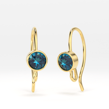 Load image into Gallery viewer, London Blue Topaz 4mm 0.80mm 19 Gauge 18k Solid Yellow Gold Earwire Pair - Jalvi &amp; Co.