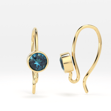 Load image into Gallery viewer, London Blue Topaz 4mm 0.80mm 19 Gauge 18k Solid Yellow Gold Earwire Pair - Jalvi &amp; Co.