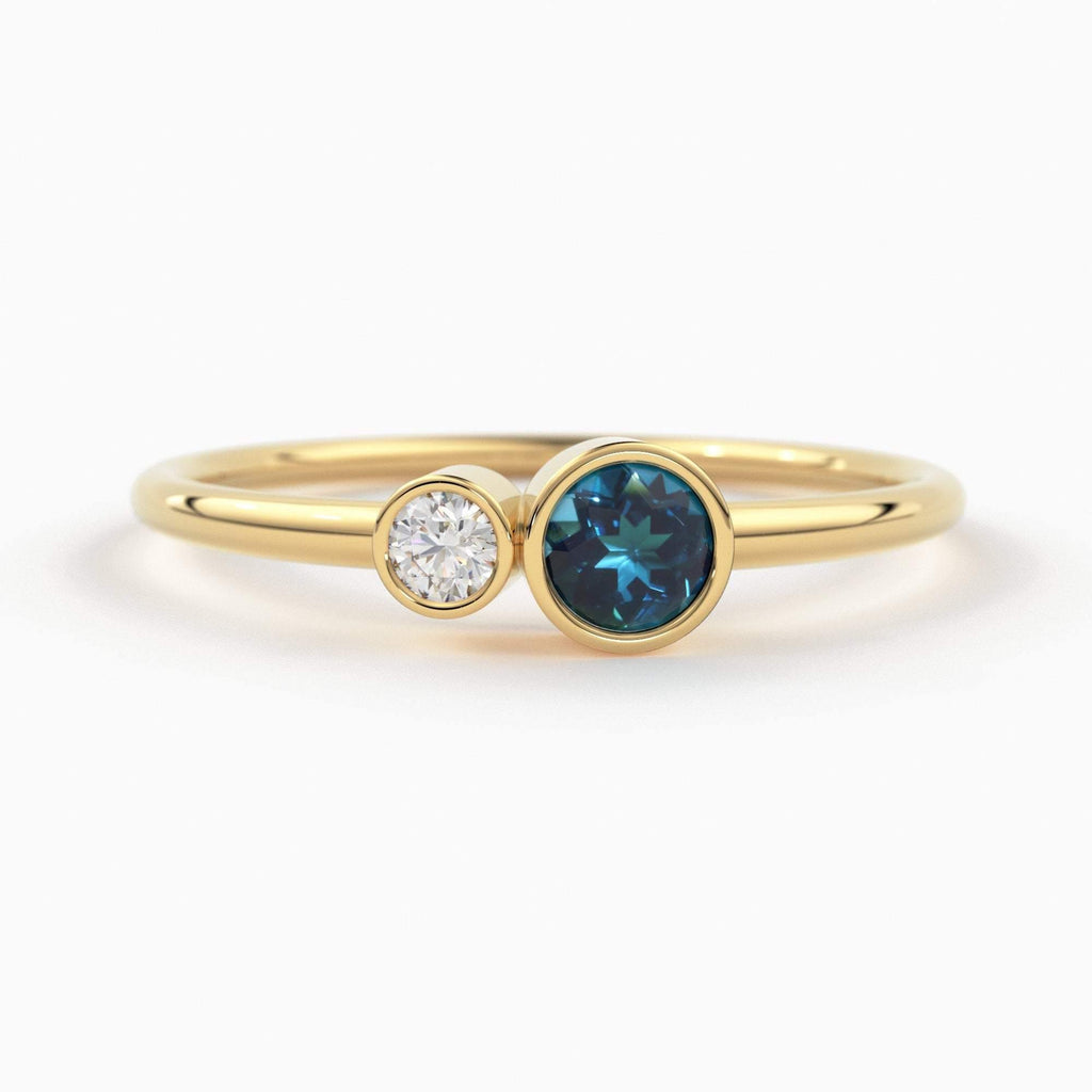 London Blue Topaz and Diamond Birthstone Ring / 14K Gold London Blue Topaz and Diamond Gift for Her / December Birthstone Ring - Jalvi & Co.