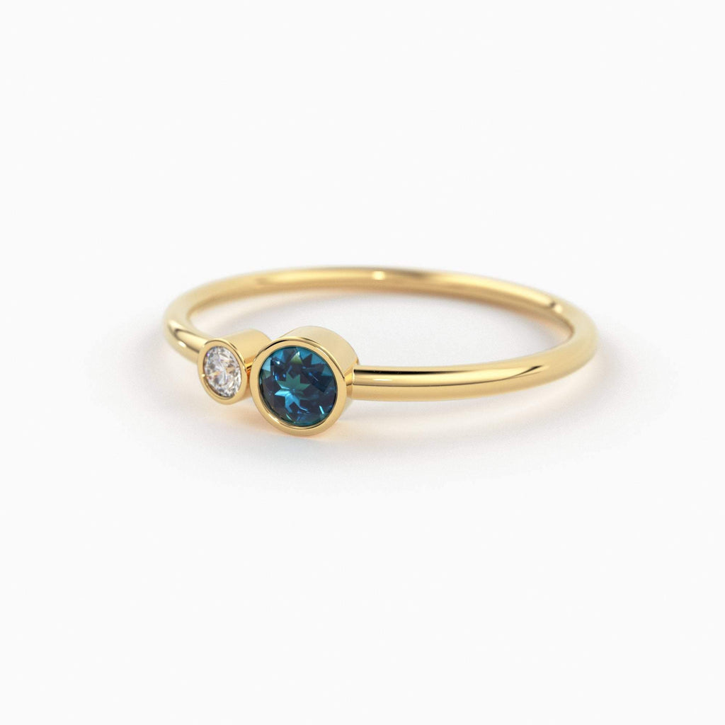 London Blue Topaz and Diamond Birthstone Ring / 14K Gold London Blue Topaz and Diamond Gift for Her / December Birthstone Ring - Jalvi & Co.