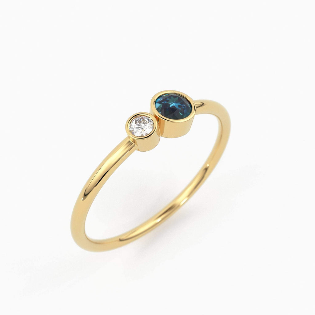 London Blue Topaz and Diamond Birthstone Ring / 14K Gold London Blue Topaz and Diamond Gift for Her / December Birthstone Ring - Jalvi & Co.