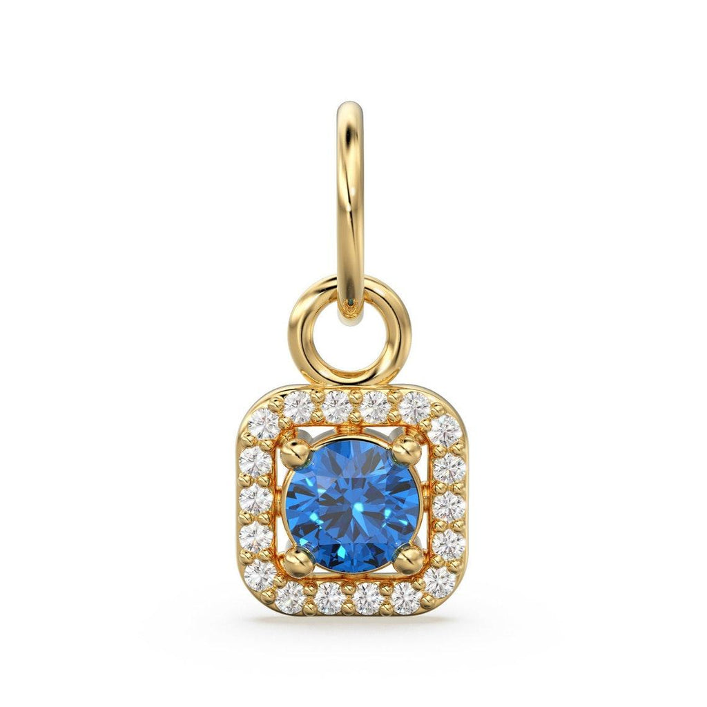 London Blue Topaz Diamond 14k Gold Charm / Blue Gemstone Solid Gold Pendant / Handmade Topaz Pendant / Gemstone Jewelry / Dainty Charm - Jalvi & Co.