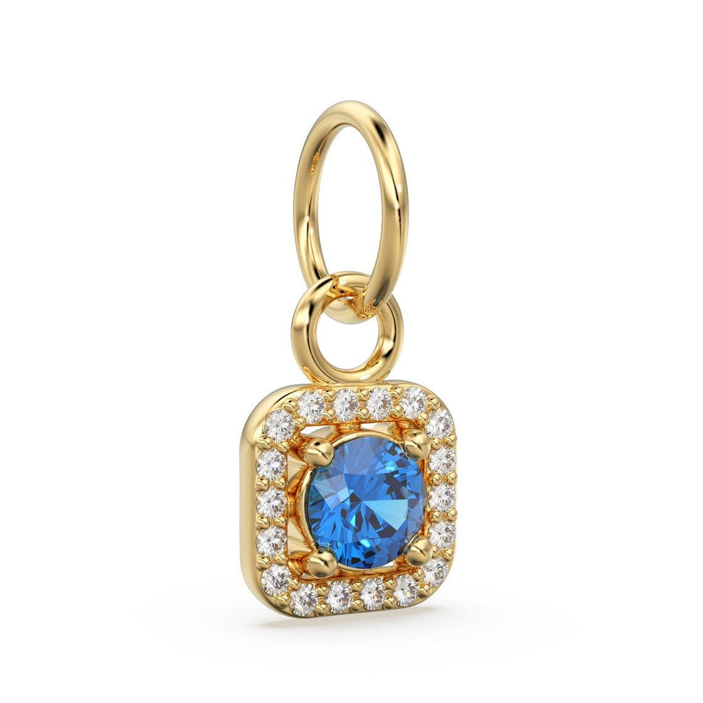 London Blue Topaz Diamond 14k Gold Charm / Blue Gemstone Solid Gold Pendant / Handmade Topaz Pendant / Gemstone Jewelry / Dainty Charm - Jalvi & Co.