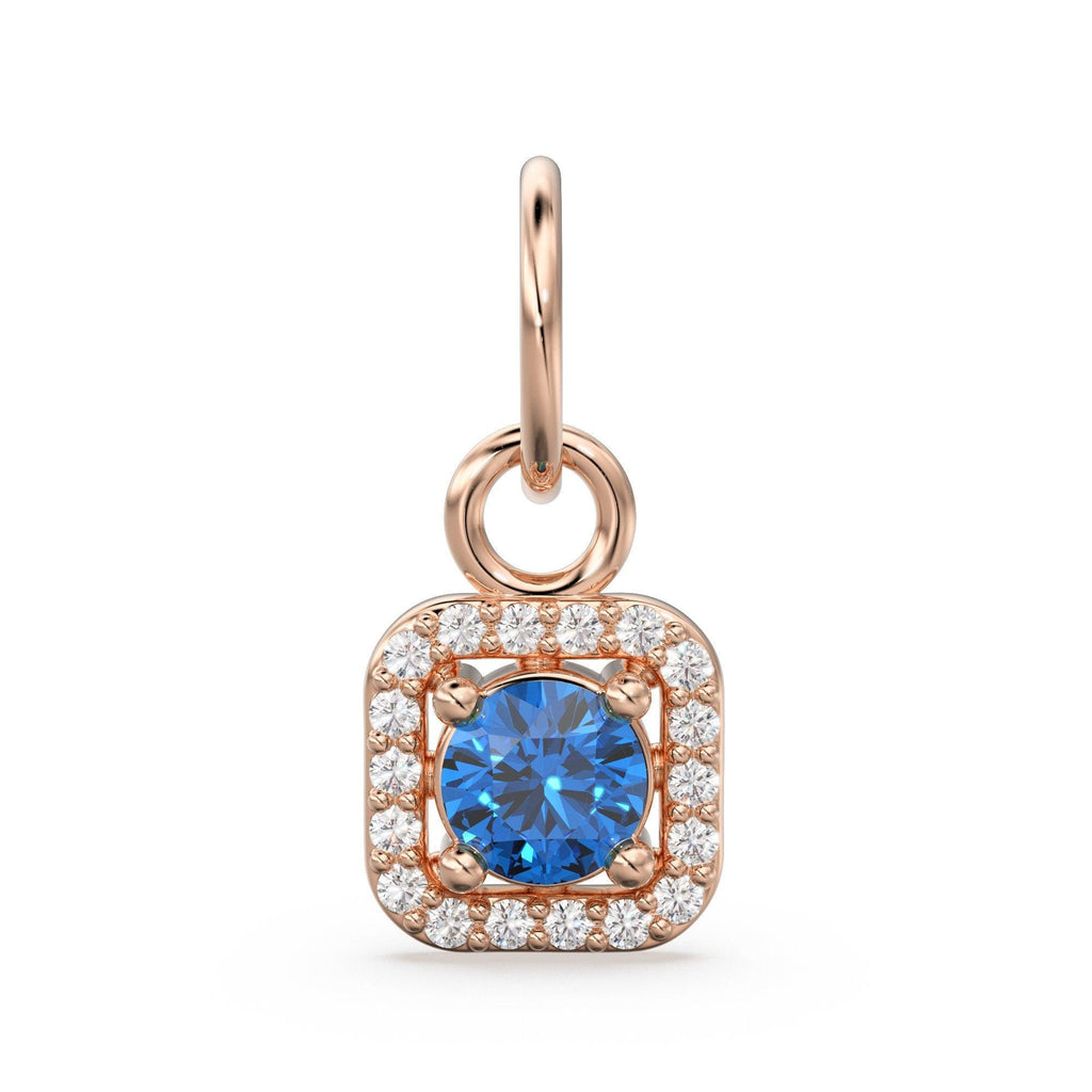 London Blue Topaz Diamond 14k Gold Charm / Blue Gemstone Solid Gold Pendant / Handmade Topaz Pendant / Gemstone Jewelry / Dainty CharmSALE - Jalvi & Co.