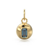 London Blue Topaz Emerald 18k Gold Bauble Ball Gold Charm / Blue Gemstone Handmade Gold Pendant / 14k Jewelry Making November Birthstone