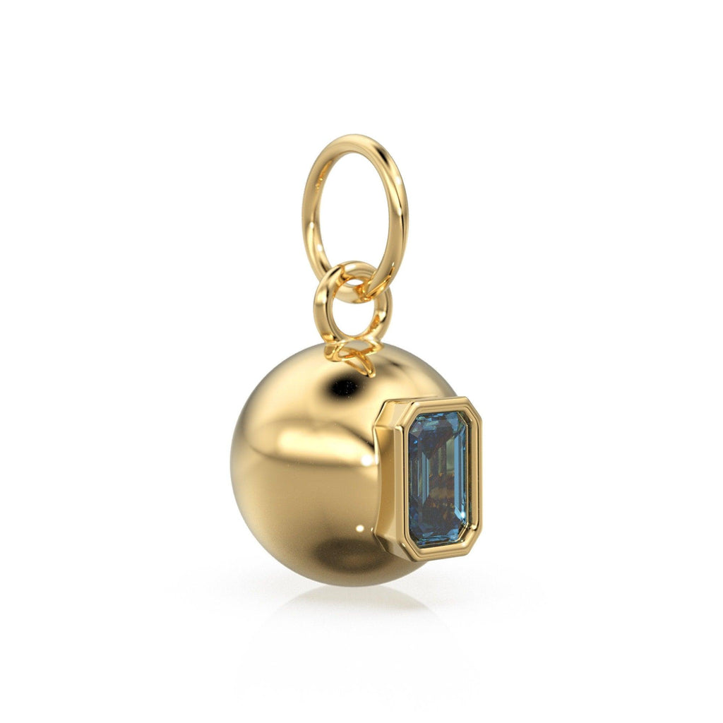 London Blue Topaz Emerald 18k Gold Bauble Ball Gold Charm / Blue Gemstone Handmade Gold Pendant / 14k Jewelry Making November Birthstone - Jalvi & Co.