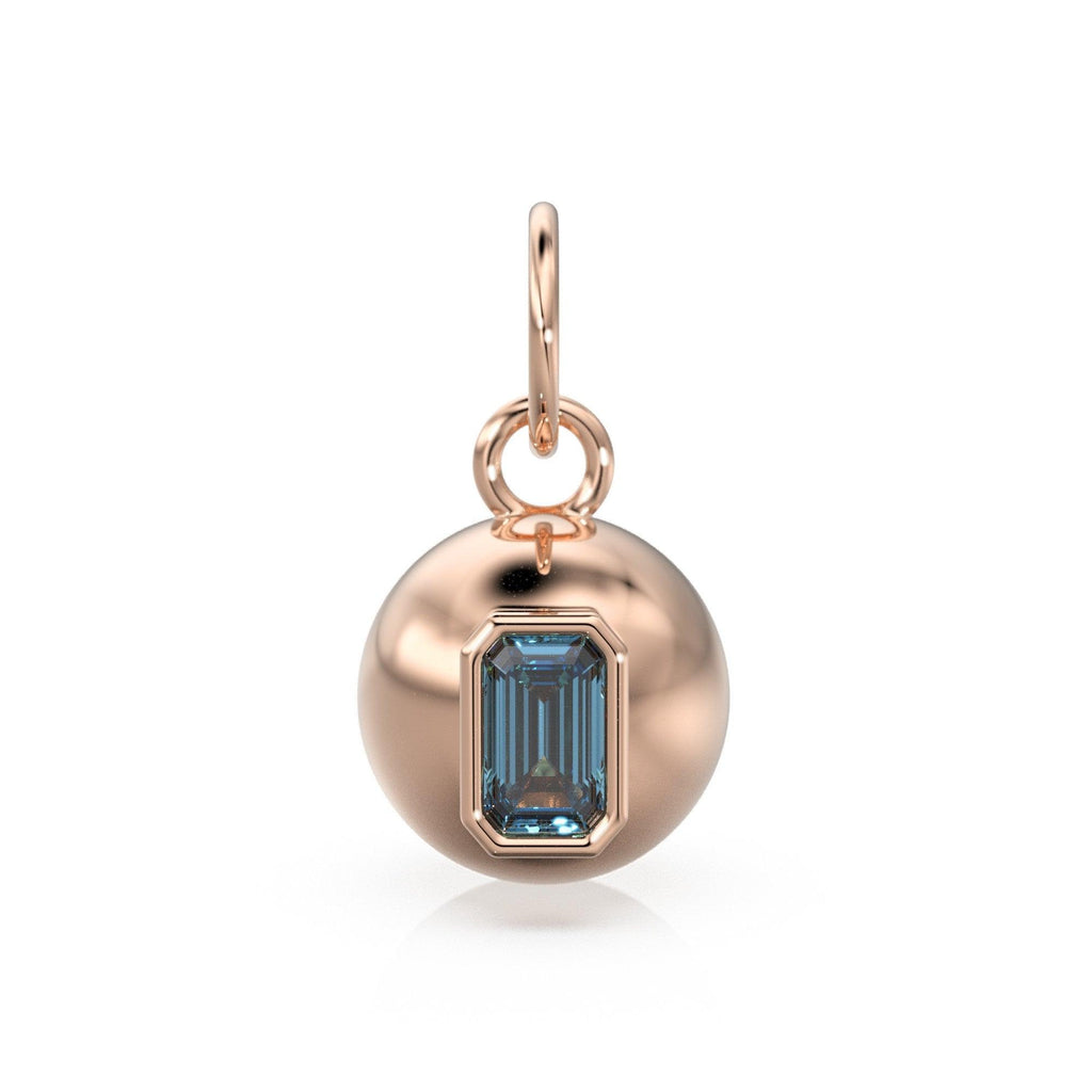 London Blue Topaz Emerald 18k Gold Bauble Ball Gold Charm / Blue Gemstone Handmade Gold Pendant / 14k Jewelry Making November Birthstone - Jalvi & Co.