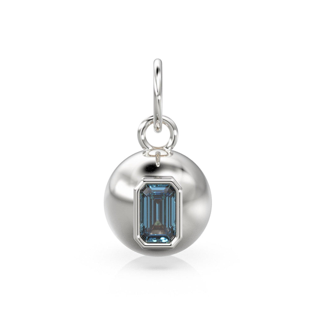 London Blue Topaz Emerald 18k Gold Bauble Ball Gold Charm / Blue Gemstone Handmade Gold Pendant / 14k Jewelry Making November Birthstone - Jalvi & Co.