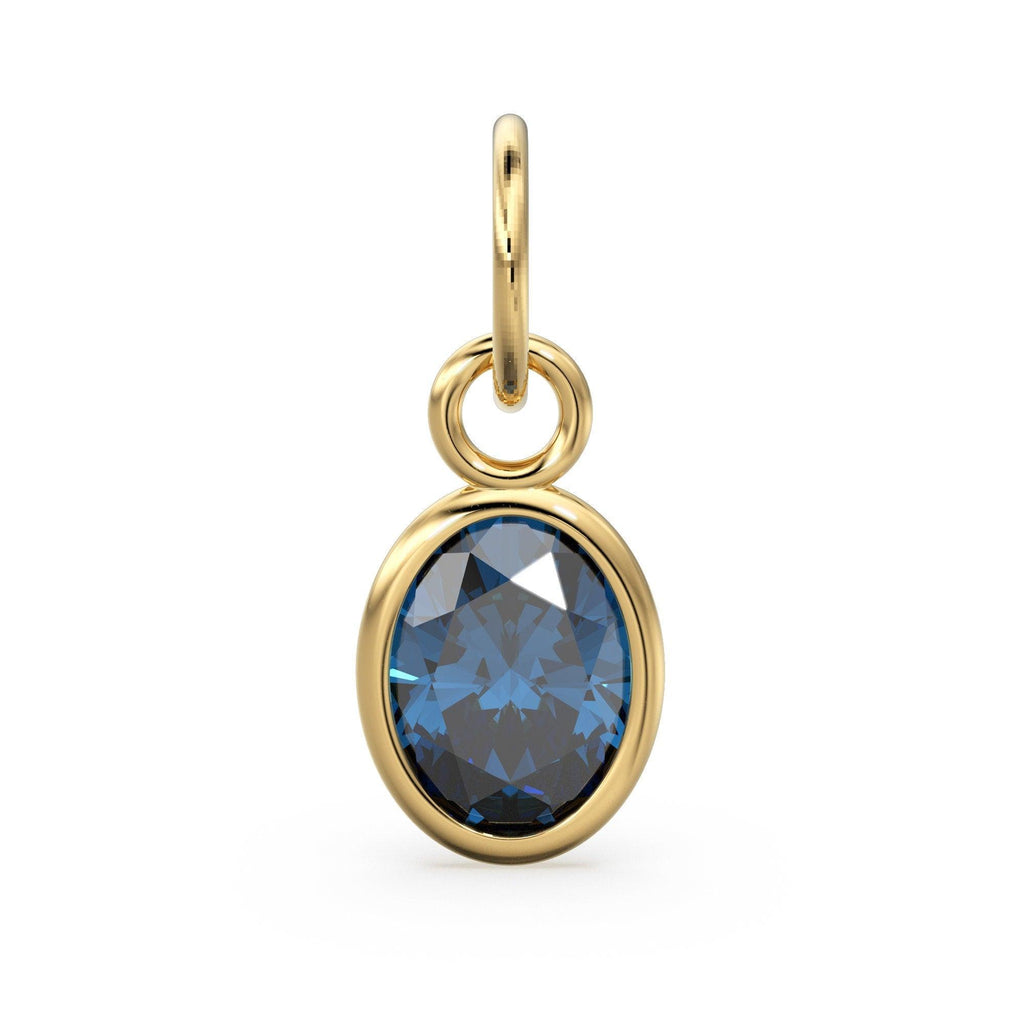 London Blue Topaz Oval Solid Gold Charm / Natural Blue Gemstone Handmade Gold Pendant / 1pc 14k Solid Yellow Gold Jewelry Making Findings - Jalvi & Co.