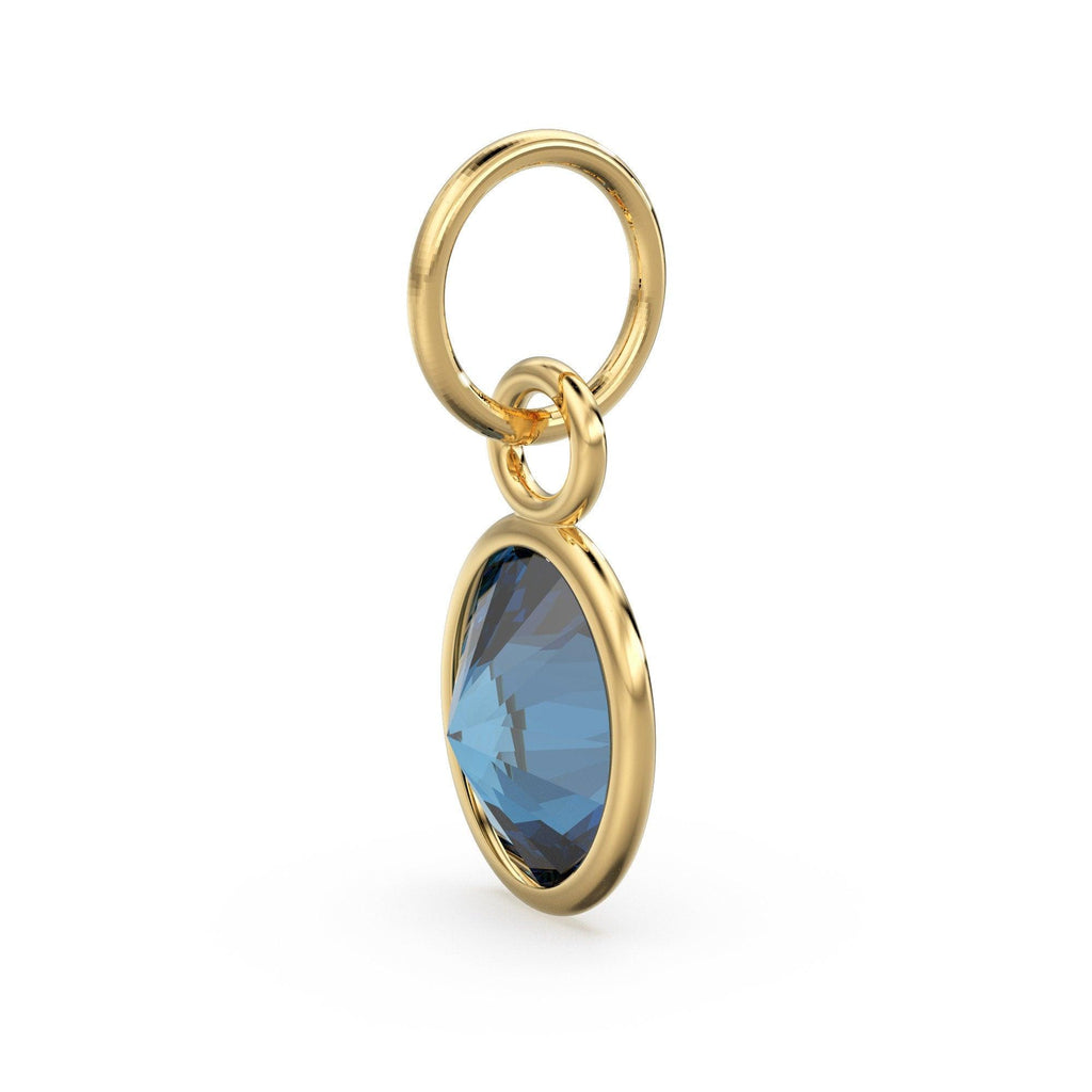 London Blue Topaz Oval Solid Gold Charm / Natural Blue Gemstone Handmade Gold Pendant / 1pc 14k Solid Yellow Gold Jewelry Making Findings - Jalvi & Co.