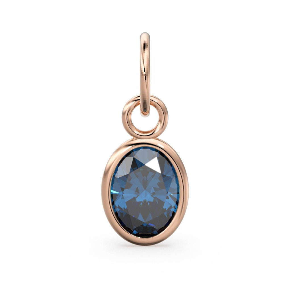 London Blue Topaz Oval Solid Gold Charm / Natural Blue Gemstone Handmade Gold Pendant / 1pc 14k Solid Yellow Gold Jewelry Making Findings - Jalvi & Co.