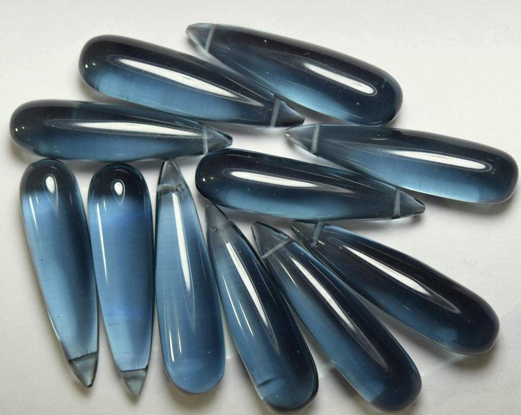 London Dark Blue Quartz, Side Drilled, Smooth Polished Drops, Size 30x8mm Matching pair Match Pair - Jalvi & Co.