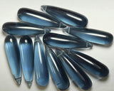 London Dark Blue Quartz, Side Drilled, Smooth Polished Drops, Size 30x8mm Matching pair Match Pair