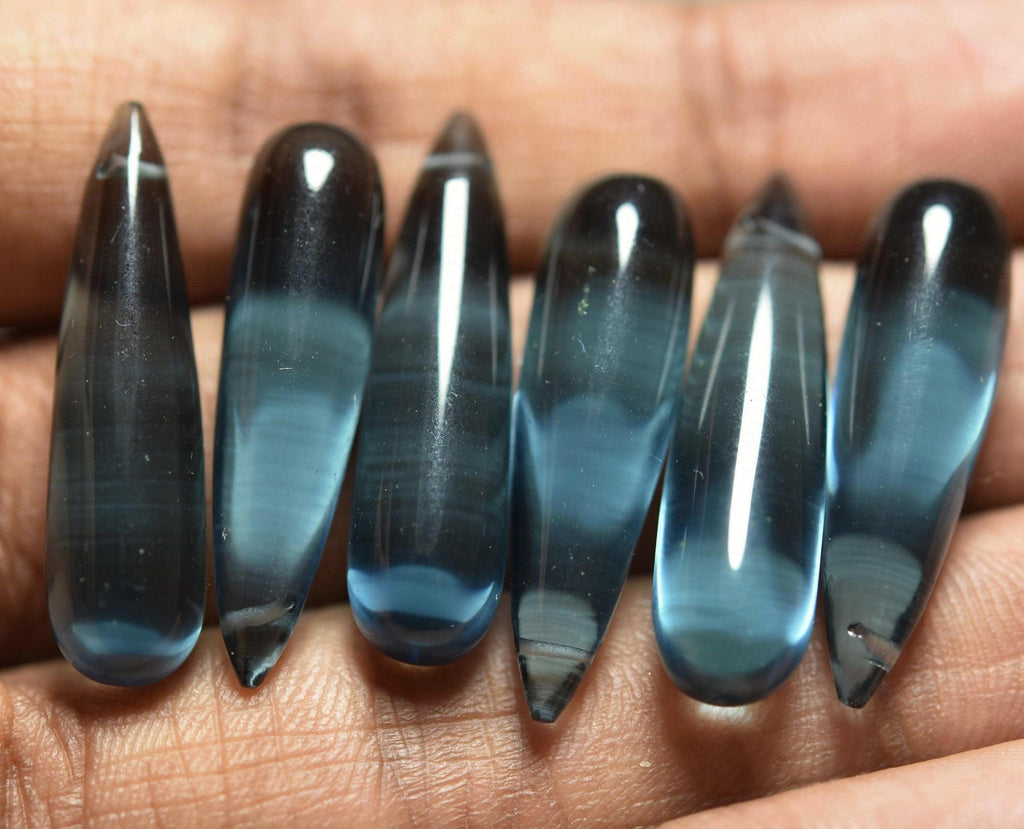 London Dark Blue Quartz, Side Drilled, Smooth Polished Drops, Size 30x8mm Matching pair Match Pair - Jalvi & Co.