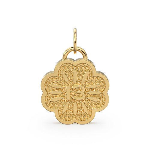 Lucky Number 13 Solid Gold 14k 18k Milgrain Design Flower Shape Pendant / Gold Pendant / Lucky Number Pendant - Jalvi & Co.