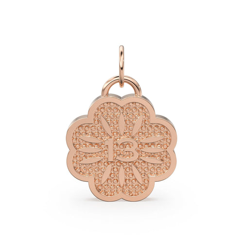 Lucky Number 13 Solid Gold 14k 18k Milgrain Design Flower Shape Pendant / Gold Pendant / Lucky Number Pendant - Jalvi & Co.