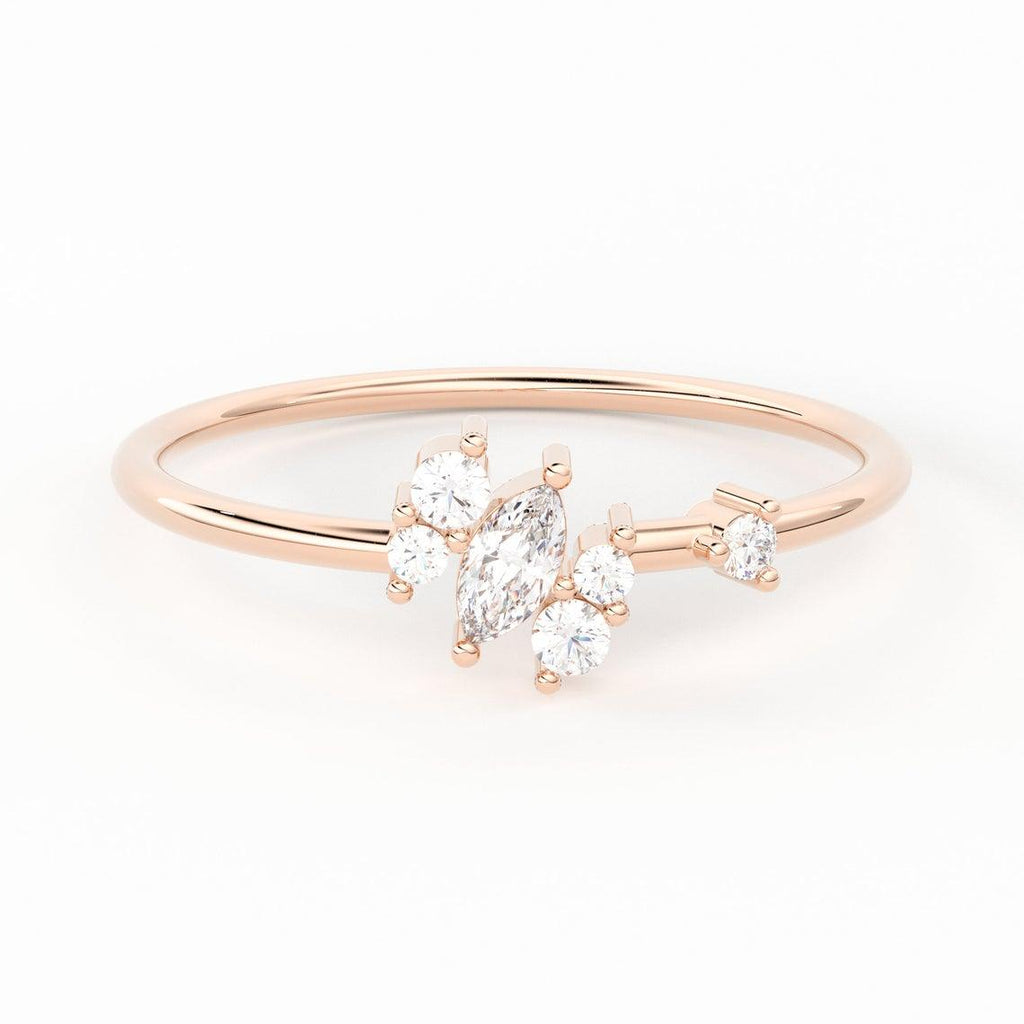 Marquise Cut Diamond Wedding Band / 14k Gold Round and Marquise Women's Wedding Cluster Ring Available in Rose Gold White Gold - Jalvi & Co.