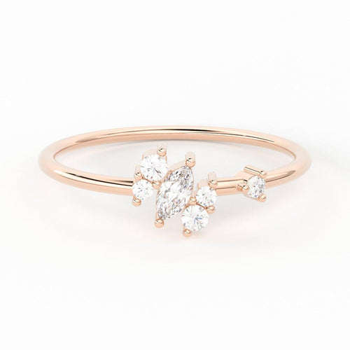 Marquise Cut Diamond Wedding Band / 14k Gold Round and Marquise Women's Wedding Cluster Ring Available in Rose Gold White Gold - Jalvi & Co.