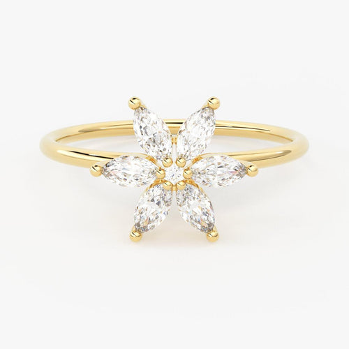 Marquise Diamond Band in 14k Gold / Floral Gold Diamond Ring / Gold Band White Diamond Ring / Marquise Diamond Wedding Band - Jalvi & Co.