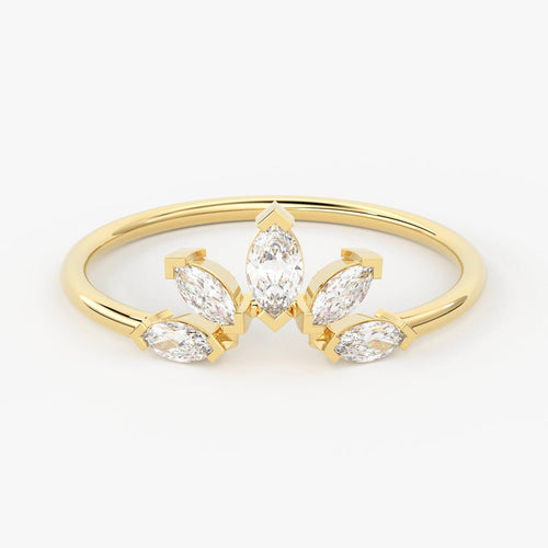 Marquise Diamond Band in 14k Gold / Marquise Diamond Ring / Gold Band White Diamond Ring / Genuine Diamond Wedding Band - Jalvi & Co.