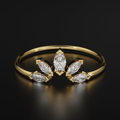 Marquise Diamond Band in 14k Gold / Marquise Diamond Ring / Gold Band White Diamond Ring / Genuine Diamond Wedding Band - Jalvi & Co.