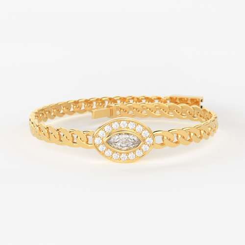 Marquise Diamond Bracelet / Evil Eye Diamond Bracelet 14k Gold / Good Luck Charm Bracelet / Halo Diamond Bracelet / Cuban Chain Diamond Bracelet - Jalvi & Co.