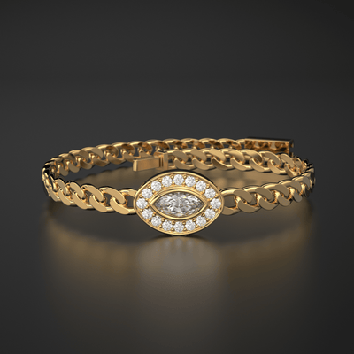 Marquise Diamond Bracelet / Evil Eye Diamond Bracelet 14k Gold / Good Luck Charm Bracelet / Halo Diamond Bracelet / Cuban Chain Diamond Bracelet - Jalvi & Co.