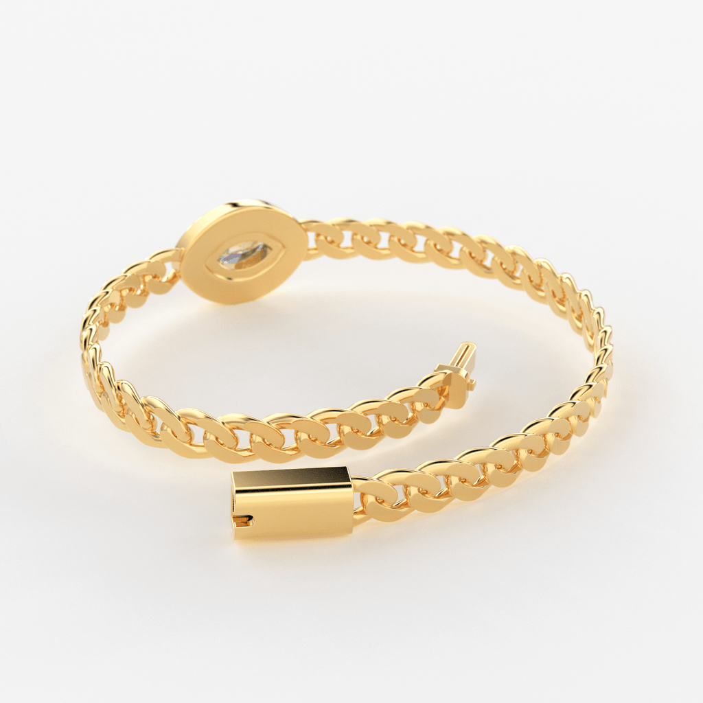 Marquise Diamond Bracelet / Evil Eye Diamond Bracelet 14k Gold / Good Luck Charm Bracelet / Halo Diamond Bracelet / Cuban Chain Diamond Bracelet - Jalvi & Co.