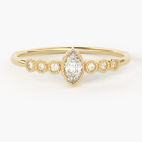 Marquise Diamond Ring / 14k Diamond Stackable Wedding Band / Round & Pear Shape Diamond Ring / Milgrain Anniversary Band