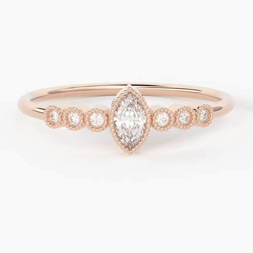 Marquise Diamond Ring / 14k Diamond Stackable Wedding Band / Round & Pear Shape Diamond Ring / Milgrain Anniversary Band - Jalvi & Co.