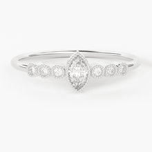 Load image into Gallery viewer, Marquise Diamond Ring / 14k Diamond Stackable Wedding Band / Round &amp; Pear Shape Diamond Ring / Milgrain Anniversary Band - Jalvi &amp; Co.