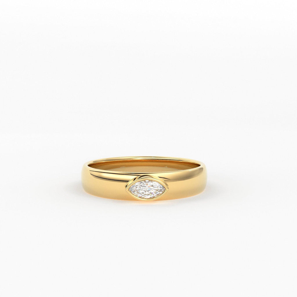 Marquise Diamond Ring / 14k Dome Bezel Setting Marquise Diamond Solitaire Ring / Diamond Pinky Ring / Stacking Ring / Solitaire Diamond Band - Jalvi & Co.