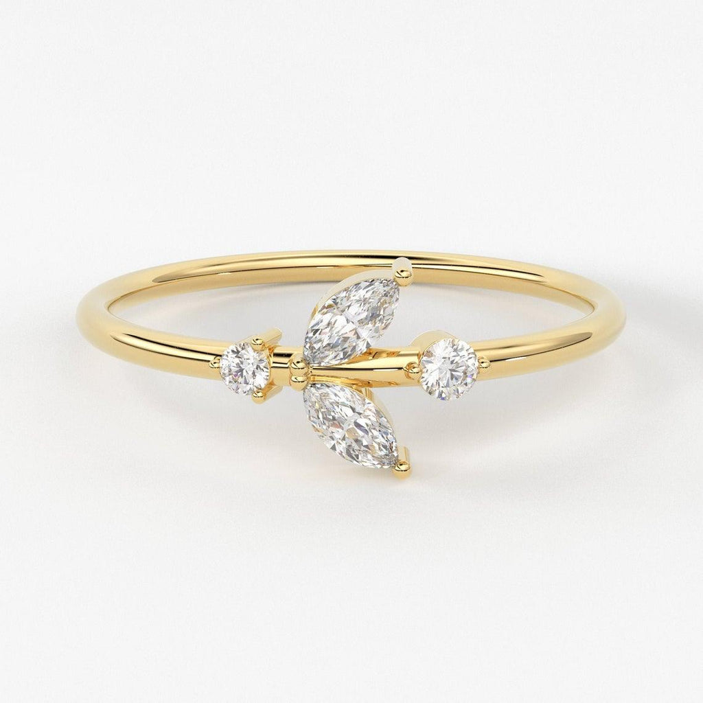 Marquise Diamond Ring / 14k Solid Gold Marquise & Round Diamond Prong Women's Wedding Ring - Jalvi & Co.