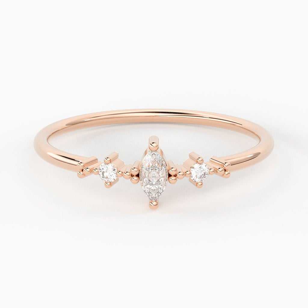 Marquise Diamond Ring / 14k Solid Gold Marquise & Round Diamond Shared Prong Women's Wedding Ring / Minimalist Ring - Jalvi & Co.