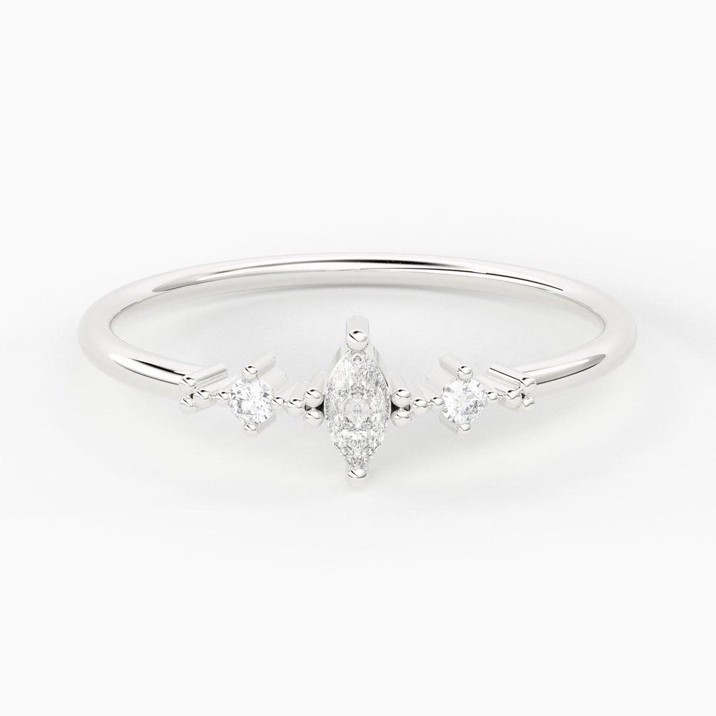 Marquise Diamond Ring / 14k Solid Gold Marquise & Round Diamond Shared Prong Women's Wedding Ring / Minimalist Ring - Jalvi & Co.