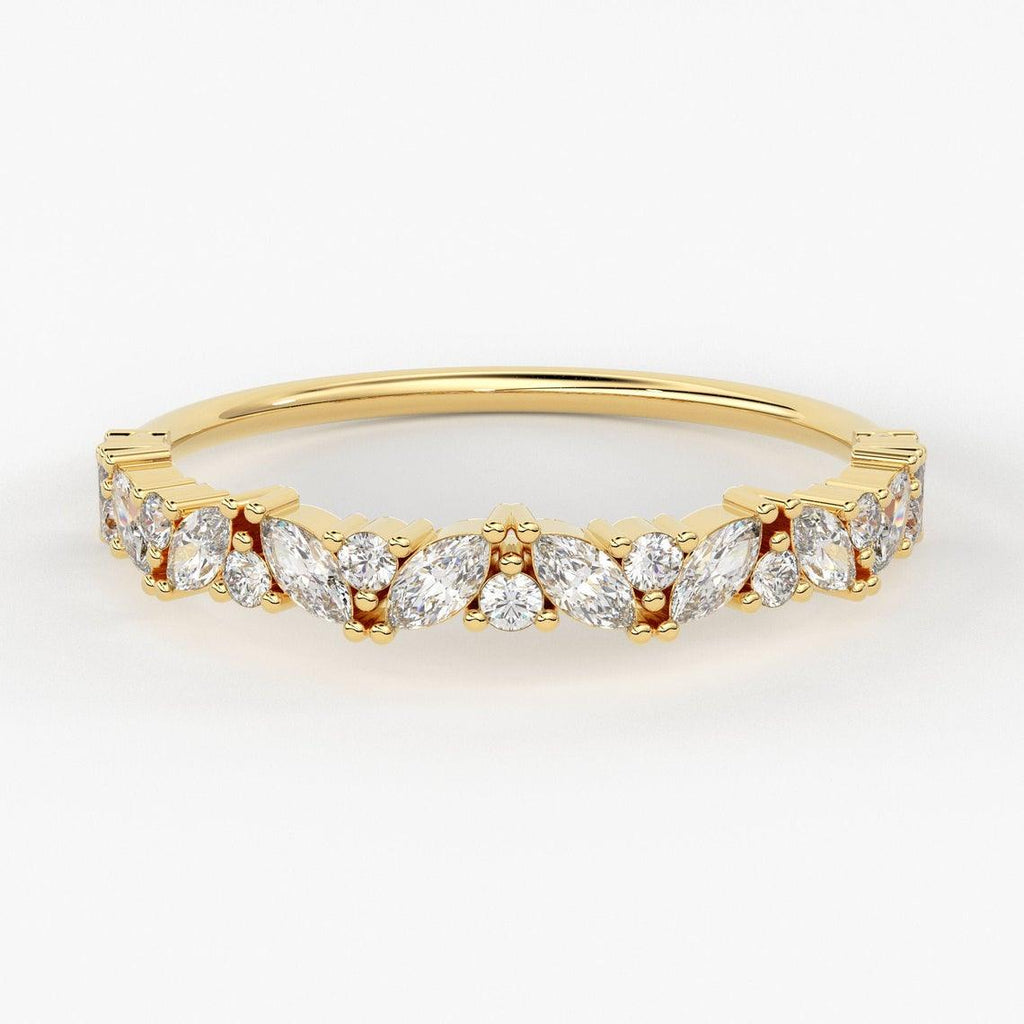 Marquise Diamond Ring / Marquise Diamond Wedding Ring in 14K Solid Gold / Alternating Marquise Round Diamond Ring 14K Gold / Stackable Band - Jalvi & Co.