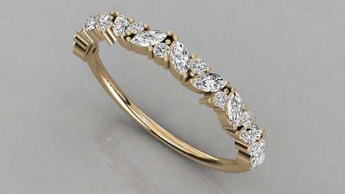 Marquise Diamond Ring / Marquise Diamond Wedding Ring in 14K Solid Gold / Alternating Marquise Round Diamond Ring 14K Gold / Stackable Band - Jalvi & Co.