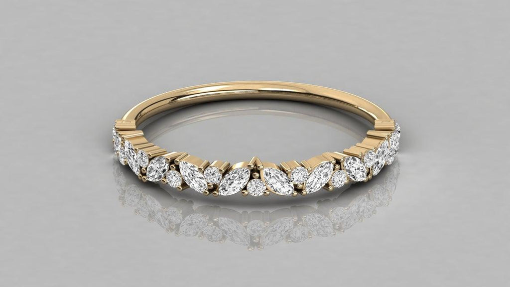 Marquise Diamond Ring / Marquise Diamond Wedding Ring in 14K Solid Gold / Alternating Marquise Round Diamond Ring 14K Gold / Stackable Band - Jalvi & Co.
