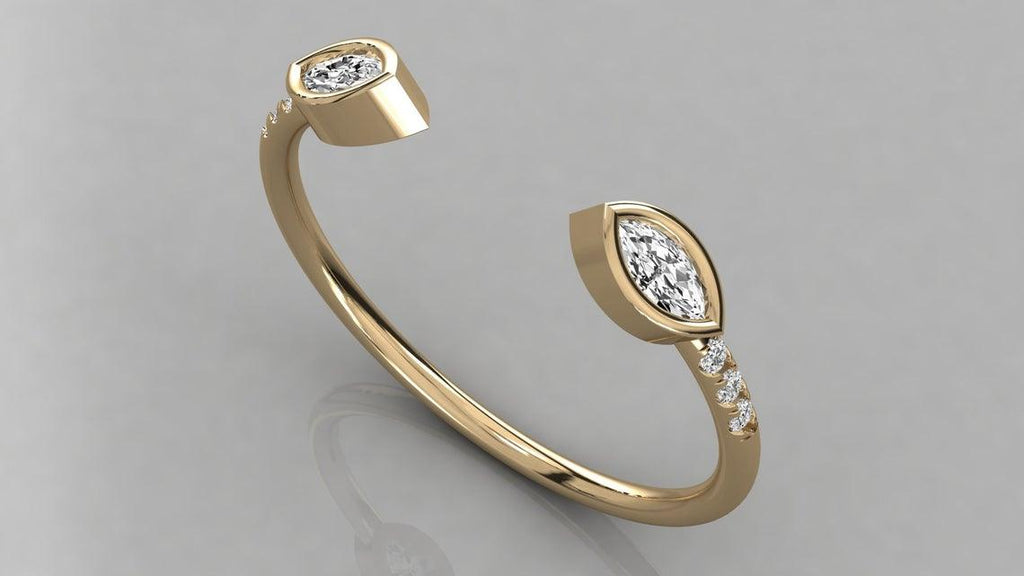 Marquise Diamond Wedding Ring / 14k Marquise Cut Diamond Engagement Ring / Open Design Ring / Women's Diamond Anniversary Ring - Jalvi & Co.