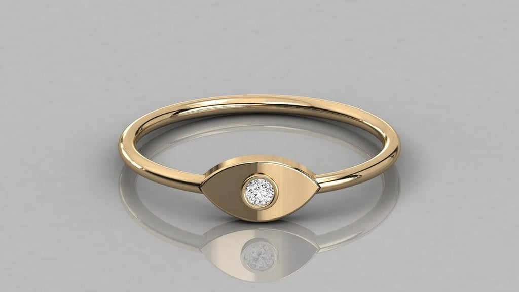 Marquise Ring / 14k Gold Round Diamond Ring / Diamond Stackable Ring / Diamond Wedding Band - Jalvi & Co.