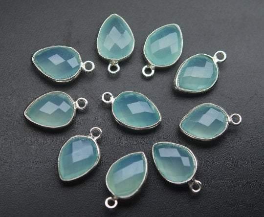 Matched Pair 925 Sterling Silver Aqua Chalcedony Faceted Pear Shape Pendant 10 Piece Of 16mm - Jalvi & Co.