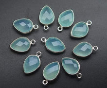 Load image into Gallery viewer, Matched Pair 925 Sterling Silver Aqua Chalcedony Faceted Pear Shape Pendant 10 Piece Of 16mm - Jalvi &amp; Co.