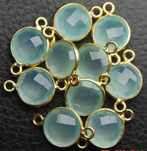 Load image into Gallery viewer, Matched Pair, 925 Sterling Vermeil Silver Aqua Chalcedony Faceted Coins Shape Connector Pendant, 10 Piece Of 19mm - Jalvi &amp; Co.