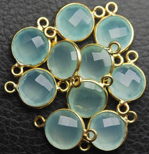 Load image into Gallery viewer, Matched Pair, 925 Sterling Vermeil Silver Aqua Chalcedony Faceted Coins Shape Connector Pendant, 10 Piece Of 19mm - Jalvi &amp; Co.