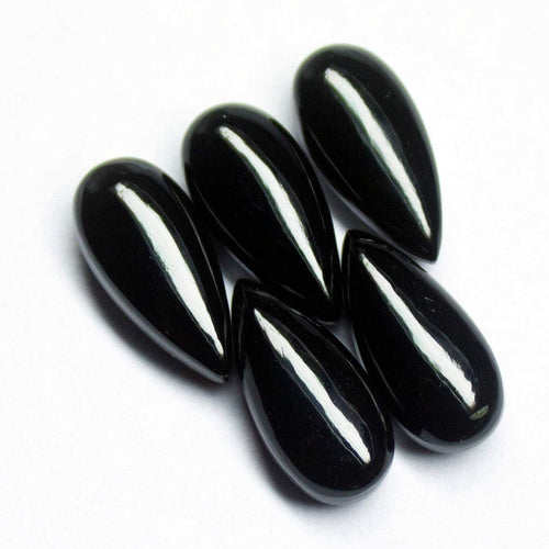 matching pair, 15x8mm, Natural Black Onyx Smooth Pear Drops Briolette Gemstone Beads - Jalvi & Co.